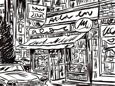 Abandoned City black and white sketch city digital ink old downtown procreate sketch store front urban