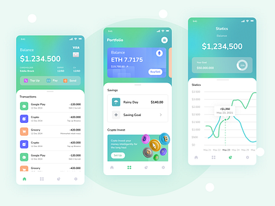 Wallet Bank App app crypto design mobileapp product ui ux wallet web3