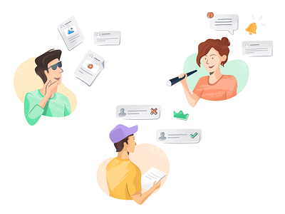 UI Illustrations 2d art avatar character colourful design discussion drawing illustrations members moderations notifications post ui web web app website