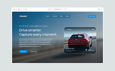 Hero section exploration for a smart dashcam brand - Ultradash. ai camera branding camera dashcam graphic design smart smart camera ui