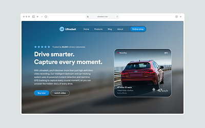 Hero section exploration 2 for a smart dashcam brand-Ultradash. ai ai dashcam branding camera dashcam graphic design hero hero section product design smart camera ui ux