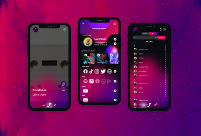 Music App Design app artist design disco discover fan forte glass effect list mobile music music app party profile purple react native ui ux violet