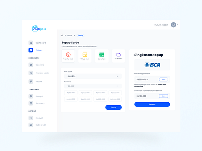 Topup system for cashplus clean design ui web