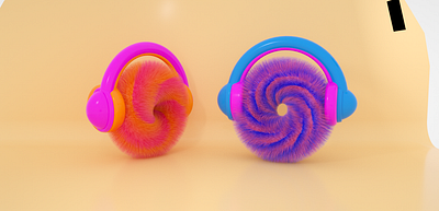 3D Furry Torus 3d 3d designer blue cinema 4d design flat fur furry graphic design hair headphone illustration orange pink purple ring torus ui