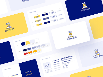 Jasscook Food Branding and UI Kit brand design branding branding guide branding kit cartoon logo character logo chef logo color palette creative logo design food blog food logo fun logo illustration logo logo design restaurant logo typography ui kit yellow logo