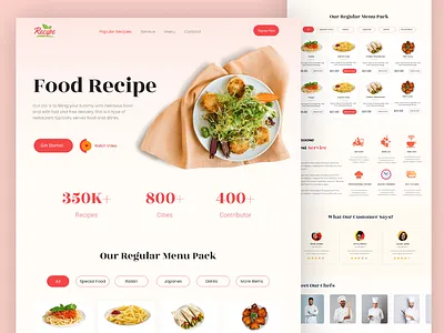 Food recipe Landing page burger cooking delivery eat eating food food and drink food delivery app food delivery landing page food delivery service food order foodie fruit home page interface landing page pizza restaurant uiux website design