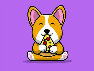 Cute Corgi Dog Eat Pizza hungry