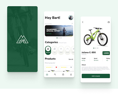 Mobile App: Cycling shop concept app branding colors cycling design equipment graphic design green illustration logo minimal mobile mobileapp ui ux vector web webdesign