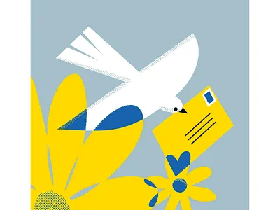 The Letter bird blue digital illustration flowers illustration letter message nature yellow