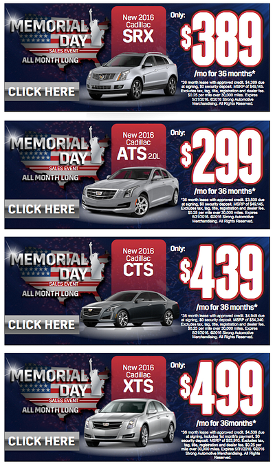 Memorial Day Web Banners - Cadillac Dealership advertising automotive design graphic design web banner