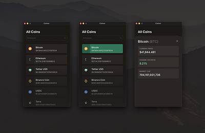 Coiner | A Mac app to keep up with Crypto Currencies design ui ux