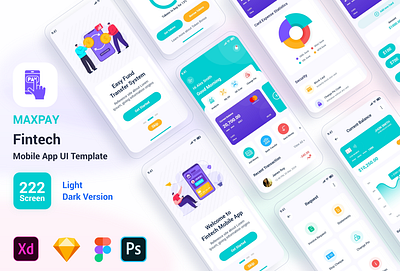 Maxpay – Fintech Mobile App UI Kits adobe xd banking app dark figma finance app fintech free light mobile app design mobile banking money management saving sketch ui ui design ux design