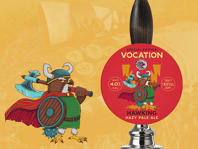 Vocation x Amundsen Hawking animal art axe beer art beer label bird character design feather fighter hawk helmet illustration vector viking warrior