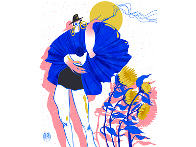 Schiaparelli & sunflowers art clothes design digital art fashion fashion art fashion design fashion illustration flowers illustration