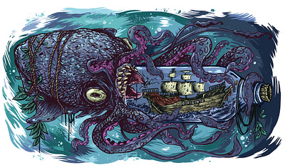 Kraken digital art fantasy art illustration illustrator kraken line art procreate