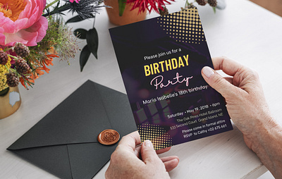modern birthday party invitation flyer abstract art birthday card birthday party birthday party invitation calligraphy design flyer design graphic design illustration invitation card mockup modern flyer party invitation rsvp save the date