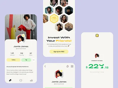 Social Investing App animation app branding design interaction product ui ux