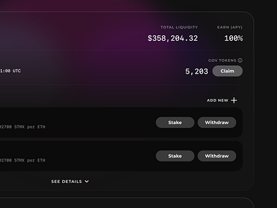 Governance Token crypto crypto currency dark mode dark ui dashboard finance fintech minimal token ui ux