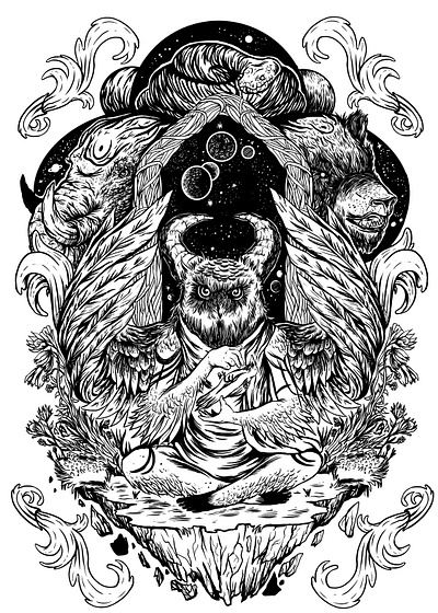 Alpha black and white dark art fantasy art illustration line art owl space