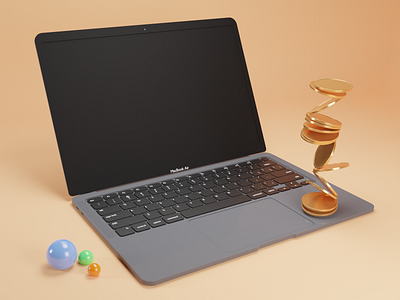 Coins on the macbook 3d 3d illustration apple crypto illustration macbook