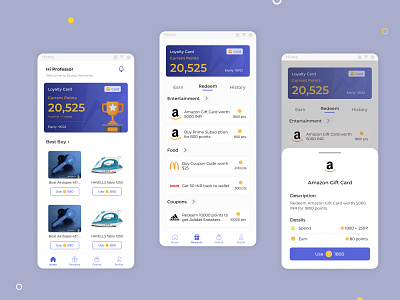 Rewards Application app design cashback design inspiration gamification mobile app mobile home screen mobile ui offers ui screen points reedem points ui reward points ui rewards rewards application rewards screens rewards screens ui design treding trophy ui ui design web