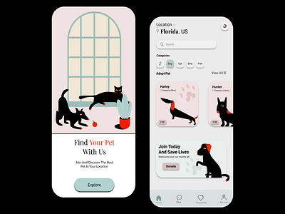 Pet Adoption App adoption animal app cat design dog graphic design illustration minimal mobile app design pet pet adopt pet adoption pet adoption app pet app pet care pet store social ui