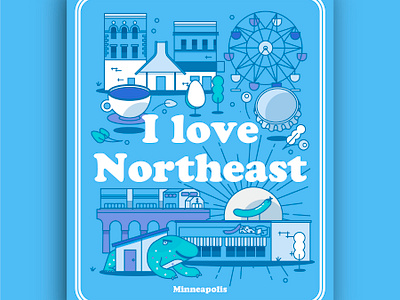 I love Northeast adventure blue bottlecap city coffee colorful design editorial illustration ferris wheel icon icon design illustration line art lizzard meat neighborhood place poster design travel vector