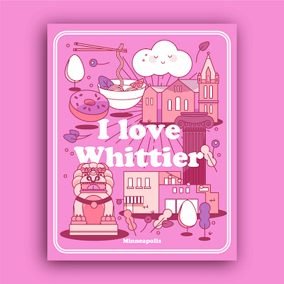 I love Whittier adobe illustrator adventure city cloud collage icon icon design lion neighborhood pho pink place poster design travel typography vector art