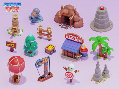 Journey to the top ASSETS VOL.1 3d 3dart assets balloon blender cartoon colorful design gameart games illustration journey key lowpoly mine mobilegames palm rocks