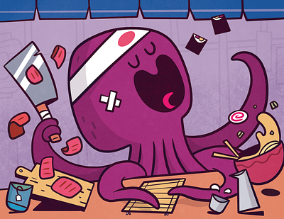 sushi chef character design illustration kids illustration sushi