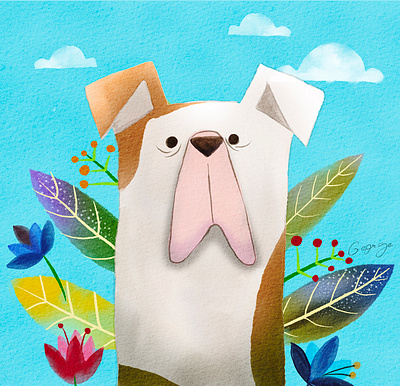 Watercolor cute Dog clipart graphic puppy