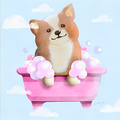 Watercolor cute Dog clipart dog kawaii