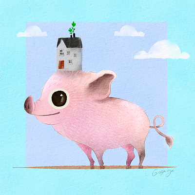 Watercolor cute Pig clipart greeting cards illustration kawaii pig piglet