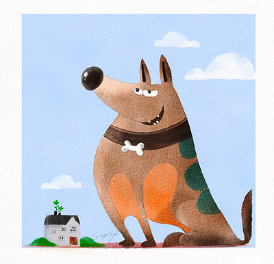 Watercolor cute Dog dog kawaii