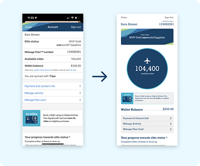 Visual Redesign of Alaska Airlines Account Page alaska design figma mobile product productdesign redesign travel ui ux