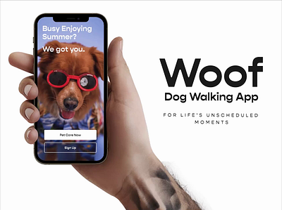 Woof Dog Walking App animation branding graphic design ui
