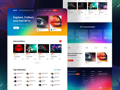 NFT Marketplace Website Design bitcoin blockchain buy sell crypto crypto art cryptocurrency ethereum exploration gradient landing page marketplace nft nft marketplace nftmarketplace nfts sell nft ui design ux design web design website