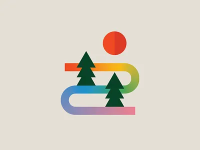 Rainbow Road abstract apparel bold camp car fun gradient illustration kids minimal nature outdoor park rainbow roadtrip shape travel tree trip vector