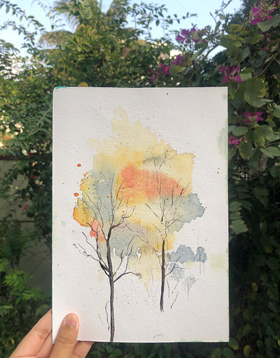 Watercolour autumn tree painting autumn illustration painting watercolordrawing watercolour watercolour painting