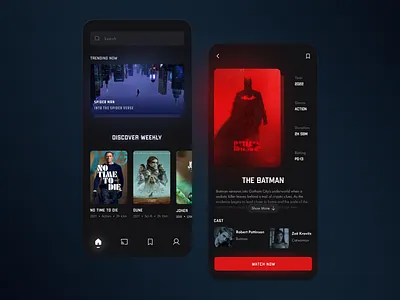 Movie streaming app app app design batman dark movie series stream stream app ui ux