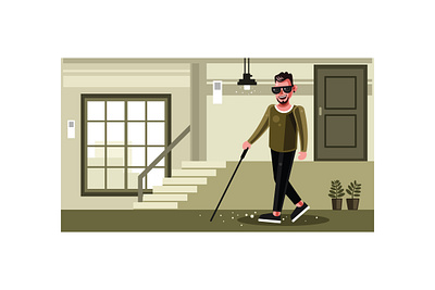Blind Man walking with a Stick Graphics Illustration walk