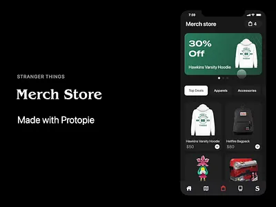 Stranger Things | Merch Store animation app design madewithprotopie mobile motion graphics netflix protopie stranger things strangerthingsstore ui ux