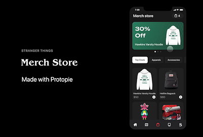 Stranger Things | Merch Store animation app design madewithprotopie mobile motion graphics netflix protopie stranger things strangerthingsstore ui ux