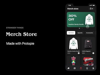 Stranger Things | Merch Store animation app design madewithprotopie mobile motion graphics netflix protopie stranger things strangerthingsstore ui ux