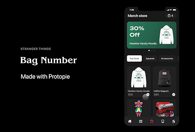 Stranger Things | Bag Number animation design madewithprotopie mobile motion graphics netflix protopie stranger things strangerthings strangerthingsstore ui ux