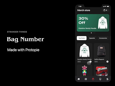 Stranger Things | Bag Number animation design madewithprotopie mobile motion graphics netflix protopie stranger things strangerthings strangerthingsstore ui ux