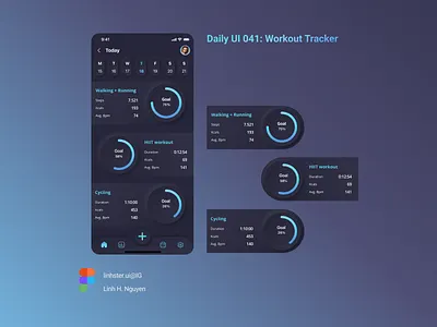 Daily UI 041: Workout tracker 041 app mobile app ui dailyui dailyui 041 dark mode dashboard global ui ux health app mobile ui monitor neumorphism new ui ui uiux ux workout app workout tracker
