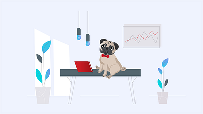 Dog in the office 2d 2d animation design flat illustration vector web