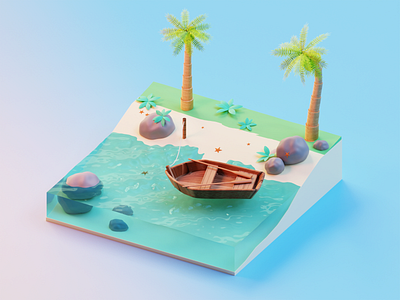 Beachside beach beachside blender blender3d boat cg3dcg cgart palm tree summer water