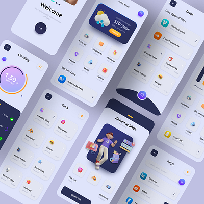 File Manager App Design (Light Version) app character cloud app document dotpixelagency drive file file management file manager file shearing folder google drive mobile app modern design popular statistics storage storage mobile app user experience vector